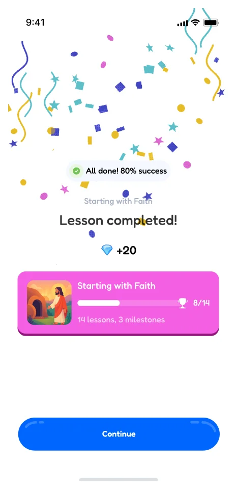 Points reward screen for completing a lesson